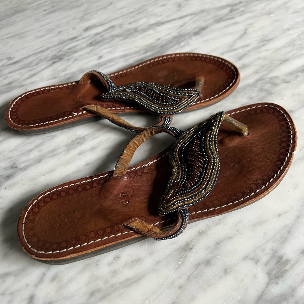 Hand beaded leather sandals from Nairobi